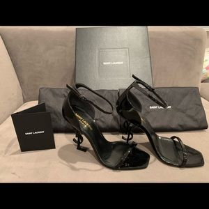 Saint Laurent Black Patent Tribute Sandals